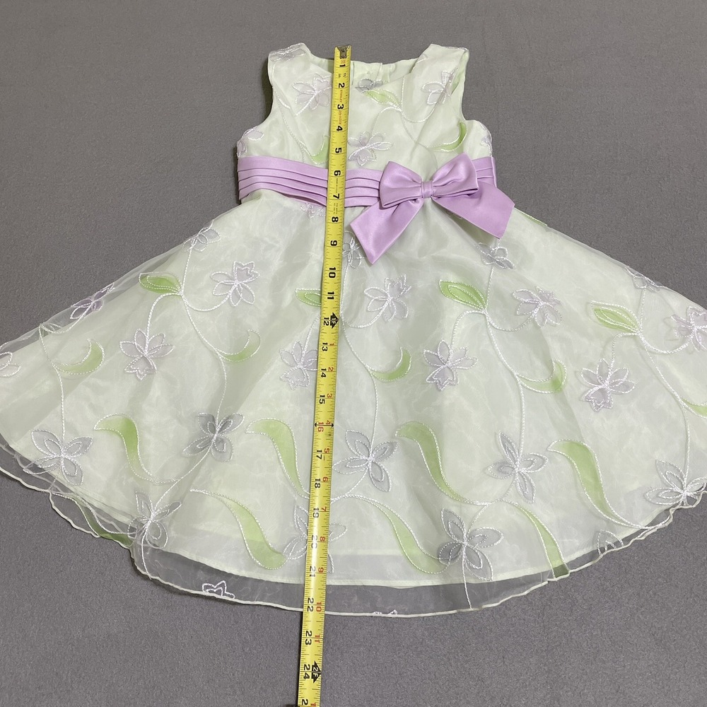 Dress Girls Sz 3T Green Lavender‎ Layered Sheer Embroidered Bow 90s Puff Fancy - Picture 6 of 16